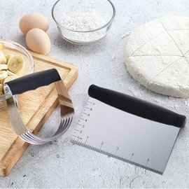 Dough Blender - Stainless Steel Pastry Cutter Set, Blender + Scraper + Brush, Professional Baking Tools