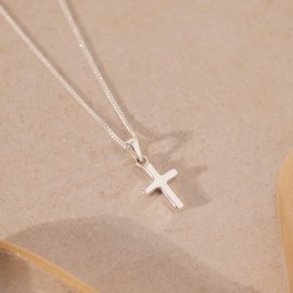 Heather Needham Children's Sterling Silver Cross Necklace on 14" silver chain - Size: small 11mm x 15mm Silver gift box B43HN8155/8500(14")
