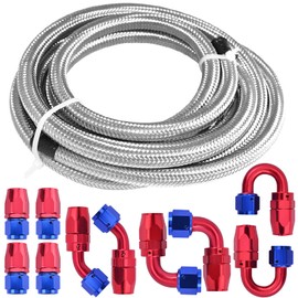 20FT Fuel Line 6AN 3/8" Universal Premium Braided Fuel Hose CPE Oil Gas Stainless Steel Nylon Filler Feed Hose W/ 10PCS AN6 Hose End Fitting Adapter Kit