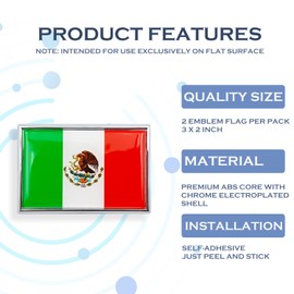 Perdecor Mexico Flag Sticker Emblem Mexican Decal Car Chrome Flags, 2 Pack, 3 x 2 inches