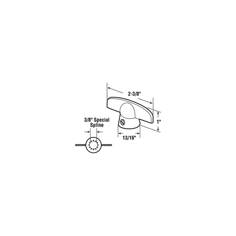 CRL White T-Crank Window Handle With 3/8" Spline Size for