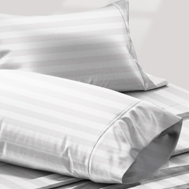 Texas Linen Co. 100% Egyptian Cotton Pillow Cases Standard/Queen Size Set of 2 - Luxury 1200 Thread Count Sateen White Stripe Pillow Cases, Soft Cotton Pillowcases Fits Standard & Queen Pillows