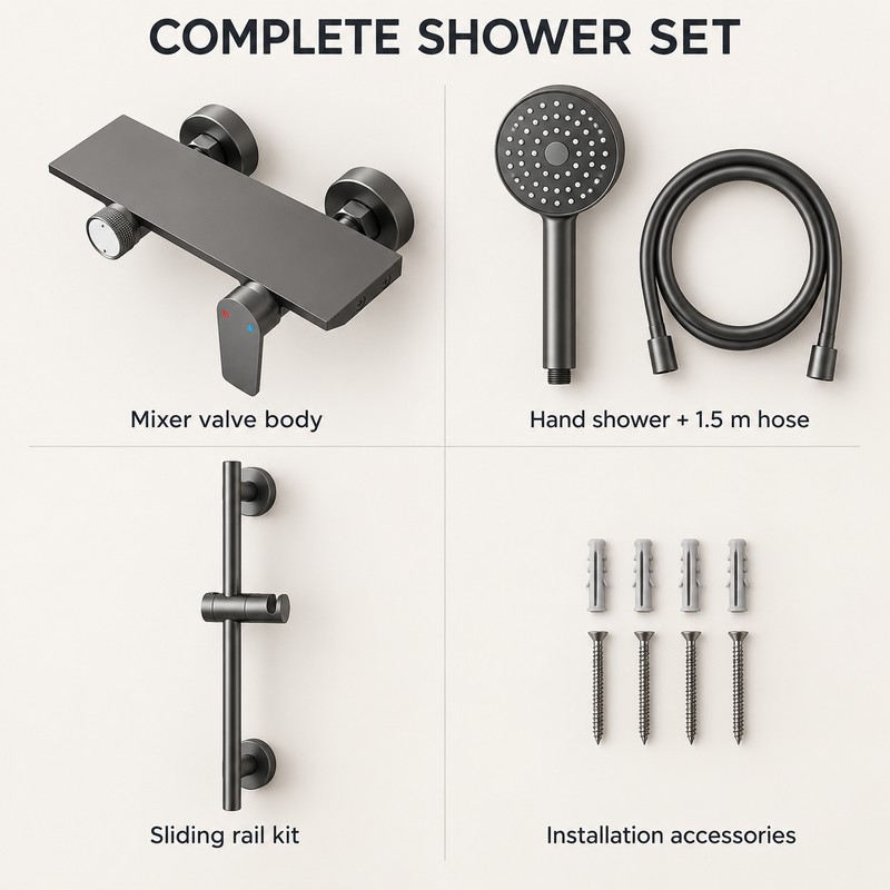 Wall-Mounted 2-Outlet Waterfall Shower Faucet Set with 3-Mode Hand Shower,