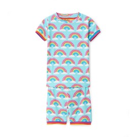 Hatley Girls Organic Cotton Short Sleeve Printed Pajamas, Magical Rainbows, 4 Years