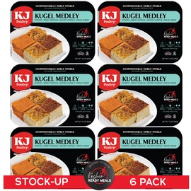KJ Poultry Kosher Parve Ready Meals - Kugel Medley MRE Meals Ready to Eat, Halal, (6 Pack) Prepared Entree Fully Cooked, Shelf Stable Microwave Dinner Travel, Military, Camping, Emergency Survival