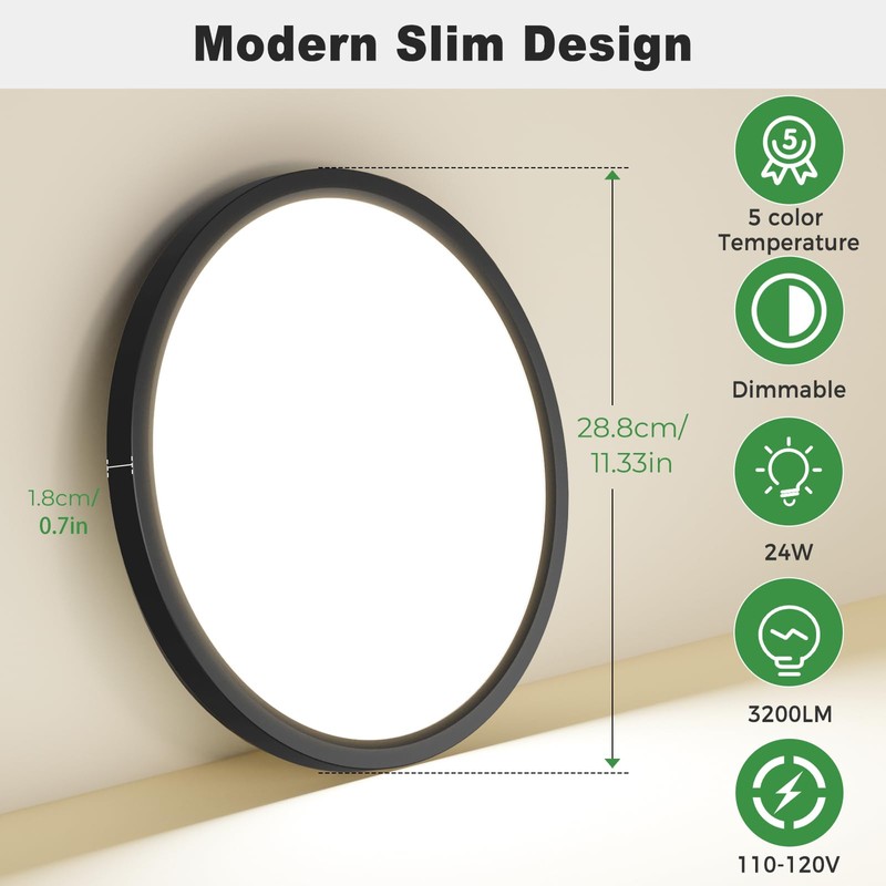 zemty 4Pack LED Flush Mount Ceiling Light, 12Inch 24W Dimmable