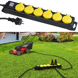 revolt Outdoor Multiple Socket: Switchable 6-Way Outdoor Power Strip, up to 3,680 Watt, IP44 (Outdoor Power Strip, Wall Mounting, Power Cord)