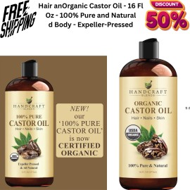 Premium Organic Castor Oil 100% Pure and Hexane-Free Cold-Pressed Beauty 16 fl.