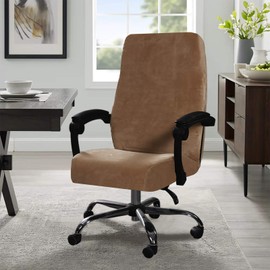 H.VERSAILTEX Velvet Home Office Chair Covers Stretchable Computer Desk Chair Covers Mid - High Back Universal Executive Boss Chair Covers Gaming Chair Covers Removable Machine Washable, Camel