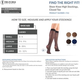 Truform Sheer Compression Stockings, 8-15 mmHg, Women's Knee High Length, 20 Denier, Charcoal, X-Large