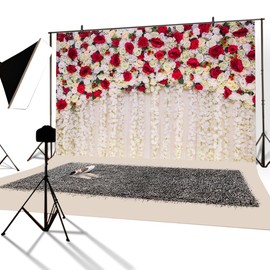 YongFoto 3 x 2.5 m Vinyl Photo Background Wedding Background Roses Flowers Curtain Beautiful Flower Wall Photography Background Valentine's Day Wedding Party Decoration Photo Studio Backgrounds Photo