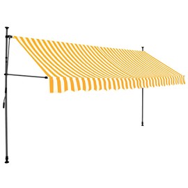 vidaXL Manual Retractable Awning- 137.8" White and Orange- Polyester Canopy with PU Coating, Steel Frame, Solar Powered LED Lights- Sturdy, Long-Lasting, Weather, UV, Water, Dirt Resistant