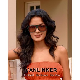 VANLINKER Retro Oversized Polarized Aviator Sunglasses for Women Men Vintage 70s Square Aviators VL9851,Black