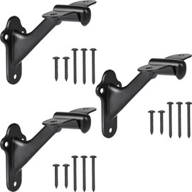 RealPlus Handrail Stair Brackets 3" Heavy Duty Hand Rail Bracket with Screws for Stairways Staircase Railing Bracket, Matte Black 3 Pack