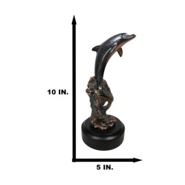 Jumping Bottlenose Dolphins Bronze Electroplated Resin Figurine with Base Decor