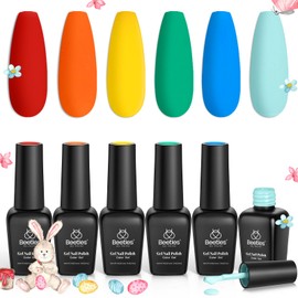 Beetles Gel Nail Polish Set, 6 Retro Colors Old School Collection Soak Off UV Gel Polish Red Yellow Blue Orange Green Gel Polish Nail Art Design Spring Manicure Kit Salon DIY Gifts for Women Girls
