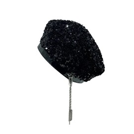 MOSSTYUS Women Bling Sequins Glitter French Beret Hat Lady Girls Sparkle Artist Beanie Cap Headwear for Party Festival,Black 2#