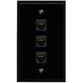 RiteAV 3 Port Cat6 Ethernet Female-Female Wall Plate Flat Black