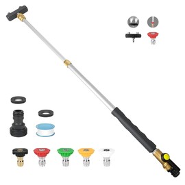 Jet Nozzle High Pressure Hose Nozzle, 2025 Upgraded Extendable Power Washer Wand with 5 Spray Jet Nozzles and 1High Pressure Dual Nozzle Washer Tools for Garden Hose, floor，Patio and Car Washing-black