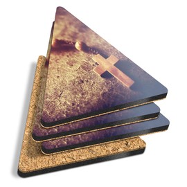 4 x Triangle Coasters - Christian Religion Catholic faith Cross Cork Backed MDF Glossy Tea Coffee Accessory #44594