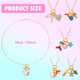 Hicarer 6 Pieces Unicorn Necklaces Mermaid Necklace Cute Rainbow Necklaces Love Heart Necklaces Crown Necklaces for Princess Party Favors (Classic Style)