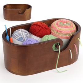 Coopay Elliptical Yarn Bowl with Large Capacity, Super Large Wool Bowl Made of Wood, Handmade Wooden Knitting Bowl for Wool, Smooth Wooden Yarn Bowl for Crochet and Knitting Project, 28.5 x 15.5 x 15