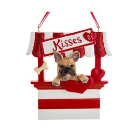 Kurt Adler French Bulldog Kissing Booth - 4 Inch Red/White Resin Christmas Tree Ornament for Personalization