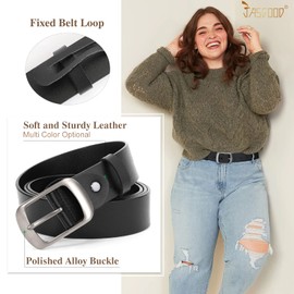 JASGOOD Plus Size Women Leather Belt Black Casual Waist Belt for Jeans Pants with Pin Buckle，Black