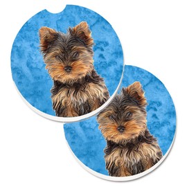 Caroline's Treasures Blue Yorkie Puppy/Yorkshire Terrier Set of 2 Cup Holder Car Coasters KJ1230BUCARC, 2.56, Multicolor