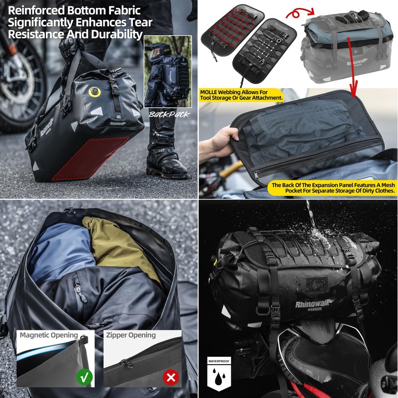 Rhinowalk Motorcycle Saddle Bag 65L – Extra-Large Waterproof Touring Tail