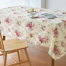 Vintage Floral Rectangle Tablecloth Shabby Chic Flower Table Cloth Spring Table Cover Waterproof for Dinner Kitchen Picnic, Pink, 60x120 Inches