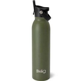 Swig Life 20oz Insulated Water Bottle with Straw & Flip + Sip Handle | Leak Proof, Dishwasher Safe, Cup Holder Friendly, Stainless Steel Water Bottle in Matte Olive