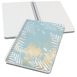 SIGEL JN614 Jolie Spiral notebook, Heavenly Leaves, dotted (dot grid), 100 gsm, 16,2 x 21,5 cm, hardcover, 120 pages, light Blue, White, gold