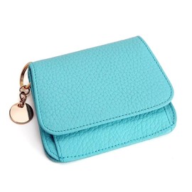 Mudono - portafolios pequeña para mujer con bloqueo RFID de piel auténtica, portafolios delgada de triple pliegue con bolsillo con cierre y llavero, Azul, S, Minimalista