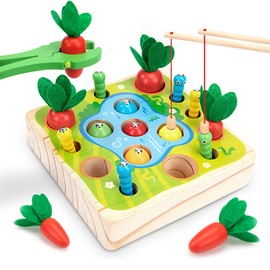 Wisplye Montessori Wooden Toy from 1 Years, Sorting Game, Motor Skills Toy, Educational Games, Wooden Puzzle, Carrot Harvest, Magnetic Fishing Game, Board Games for Children from 3 4 5 Years