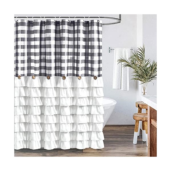 Seasonwood Grey Farmhouse Shower Curtain Set with 12 Hooks 72