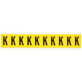 Brady 1530-K 1-1/2" Height, 7/8" Width, B-946 High Performance Vinyl, Black On Yellow Color 15 Series Indoor Or Outdoor Letter Label, Legend "K" (10 Labels Per Card)