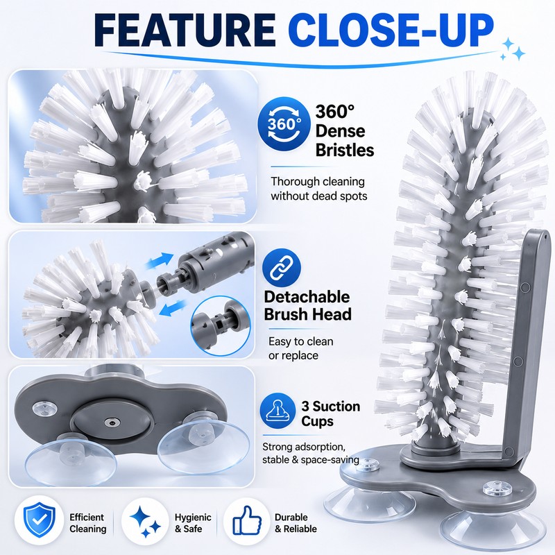 Bottle Cleaning Brush for Cups – Detachable Suction Base Cleaner