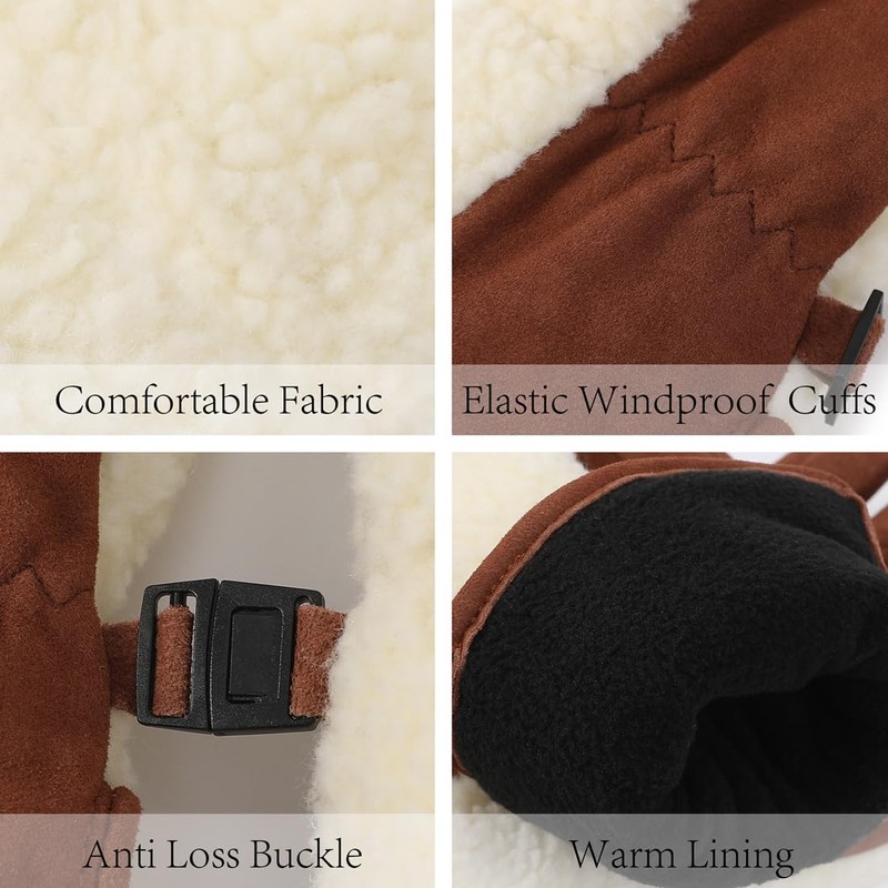 Harssidanzar Women's Sherpa Mitten Genuine Suede Outdoor Mitt Winter For
