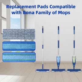 8 Pack Mop Pads Replacement for Bona Family of Mops, Washable & Reusable Microfiber Cleaning Pad for Hardwood and Multi-Surface (3 Deep Clean Pads + 3 Microfiber Cleaning Pads + 2 Dusting Pads)