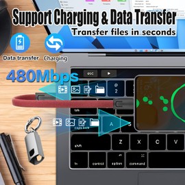 YACSEJAO 20cm/0.6ft Mini Keychain USB C to USB C Cable,60W PD Fast Charging&Data Transfer Portable Type C Charger Cable with Carabiner for Phone, Mobile Power,Laptop (Red)