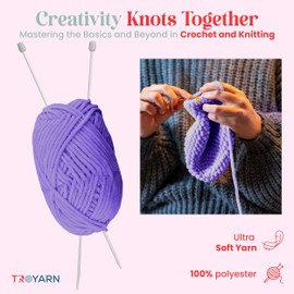 Troyarn Velvet (3- Skeins Pack) Chenille Baby Blanket Yarn Amigurumi Yarn for Crocheting and Knitting Super Bulky 3x100 gr (3x132 yds) (10155 - Lilac)