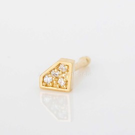 20G Solid 14K Yellow Gold Diamond Icon Nose Stud with CZ, Diamond Shape Nose Ring L-Bend, Ball-end, Nose Screw Stud, Unisex Nose Ring, Metal, cubic-zirconia