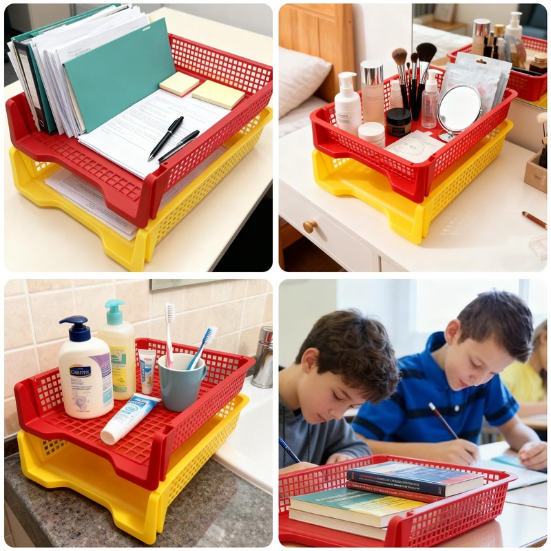 6 PCS Colorful Plastic Trays Rainbow Classroom Turn in Trays
