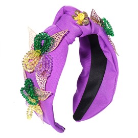 HZEYN Mardi Gras - Diadema con abalorio de hoja de filigrana adornada y ancha turbante para el pelo de Mardi Gras, disfraz de Mardi Gras, accesorio para el pelo, regalos (flor de hoja)
