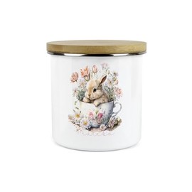 Purely Home Bunny Rabbit Kitchen Matcha Storage Canister - Teacup Bunny Metal Enamel Hot Drinks Storage Container