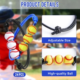 shirylzee 24Pcs Sports Party Favors Charm Bracelets Baseball Bead Ball Bracelets Adjustable Wristbands Sport Ball Bracelet for Boys Girls Adults Birthday Graduation Party Holiday Sports Team Gifts