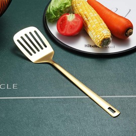Gold Spatulas, Berglander Slotted Turner Titanium Gold Plating, Metal Spatulas Turner For Cooking, Kitchen Spatulas Barbecue Spatulas, Dishwasher Safe, Easy to Clean