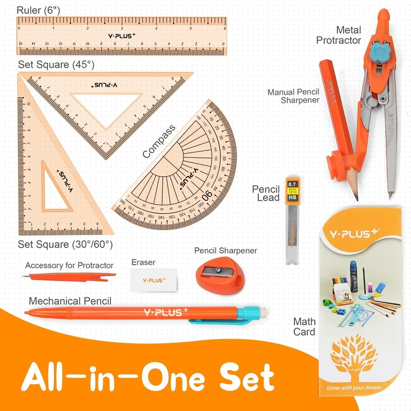 Geometry Set for Students, Math Protractor Compass with Rulers Mechanical