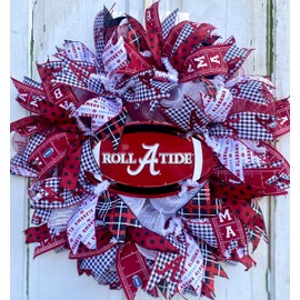 24" Diameter Round University of Alabama Football Wreath, Ribbon and Mesh,Fan Fall Welcome Gift